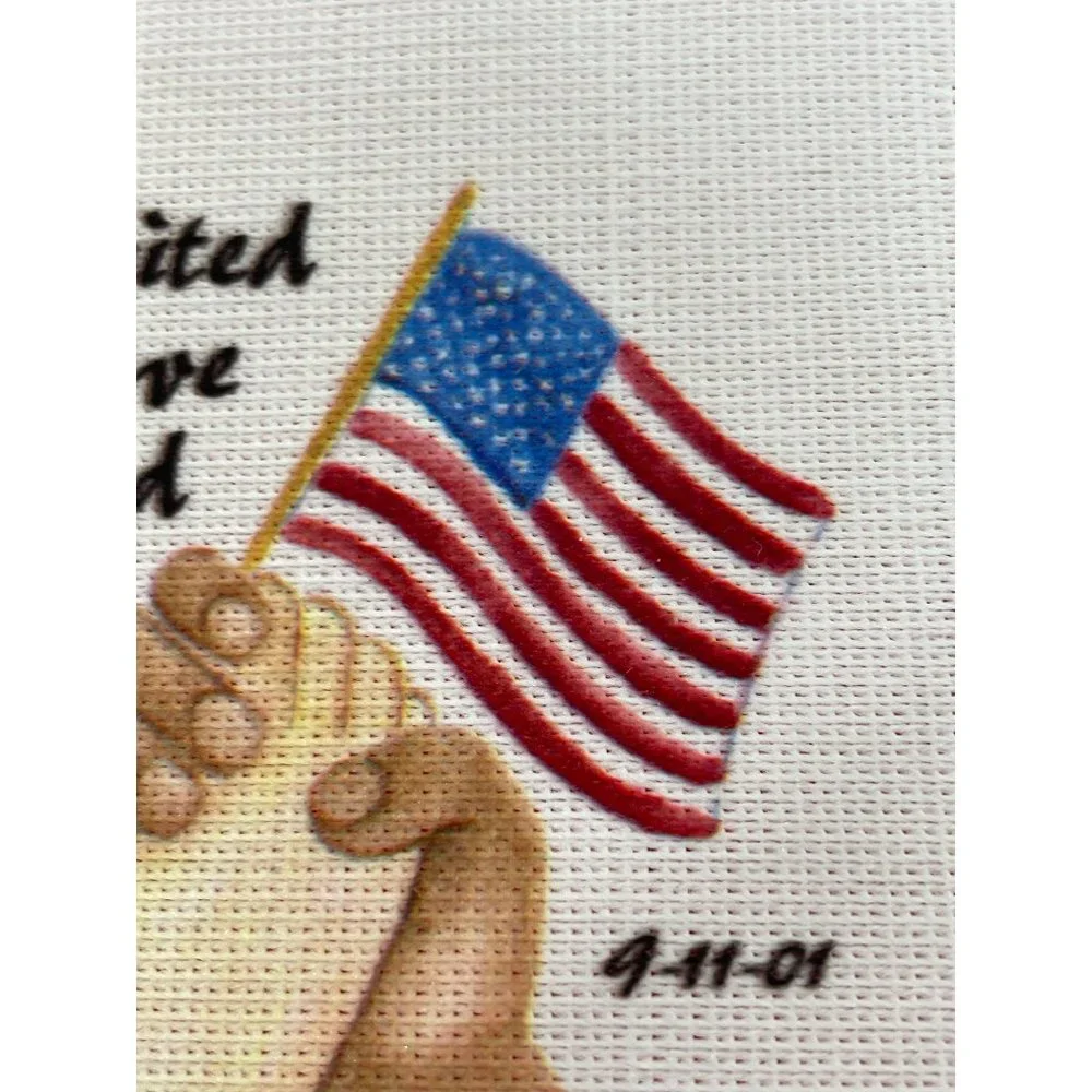 Vintage Banner Lace 911 Flag USA “United we Stand” Clasped Hands Unity Patriotic